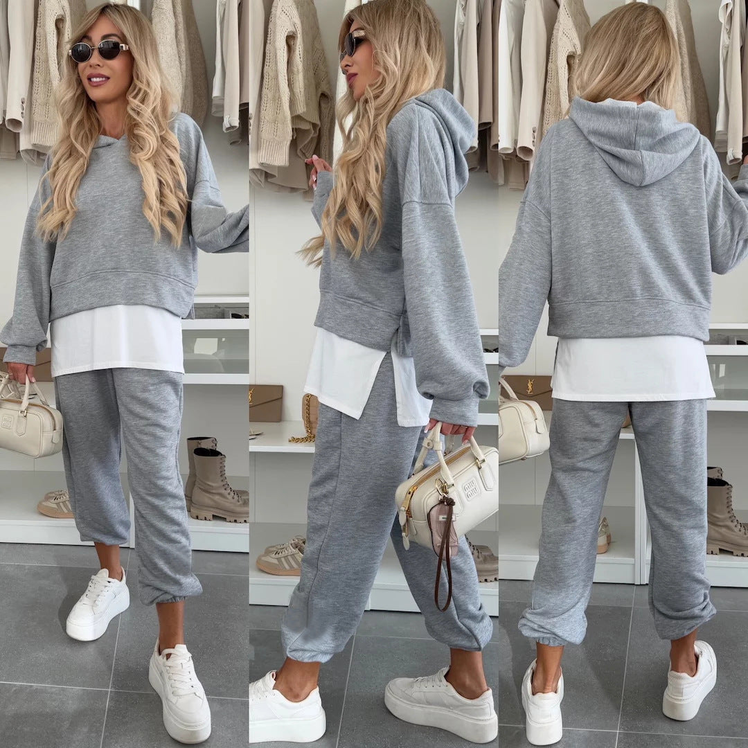Damen Hoodie-Set Cropped Schnitt Bequeme Hosen Sportlich