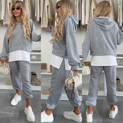 Damen Hoodie-Set Cropped Schnitt Bequeme Hosen Sportlich