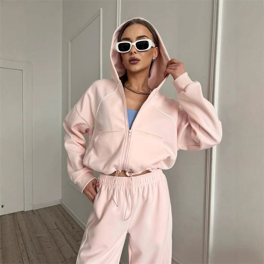 Damen Sportanzug Kapuzenpullover mit Reißverschluss und Taschen - Eveloria