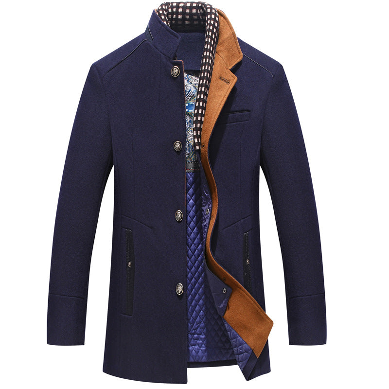 Herren Slim Fit Wollmantel dunkelblau