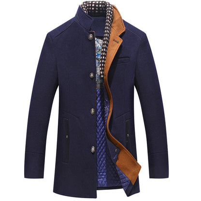 Herren Slim Fit Wollmantel dunkelblau