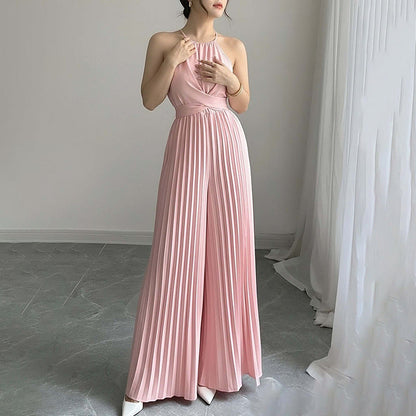 Damen Jumpsuit Plissiert Tiefes Dekolleté Tailliert Eveloria