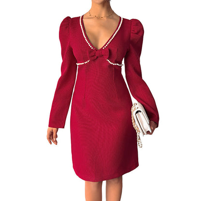 Damen Kleid Figurbetont Elegante Schleife Eveloria