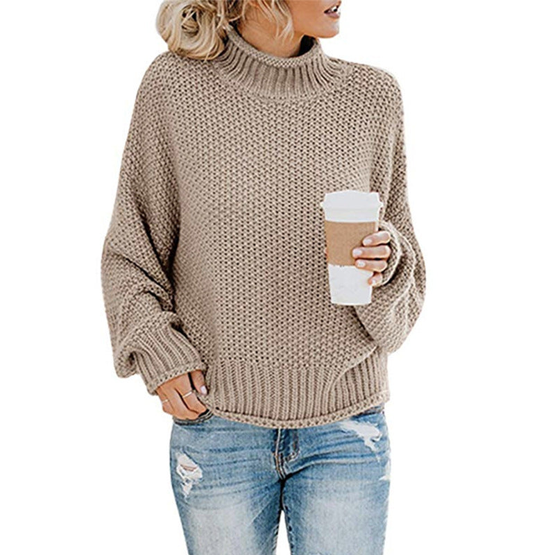 Damen Rollkragenpullover Grobgestrickt Lässiger Schnitt