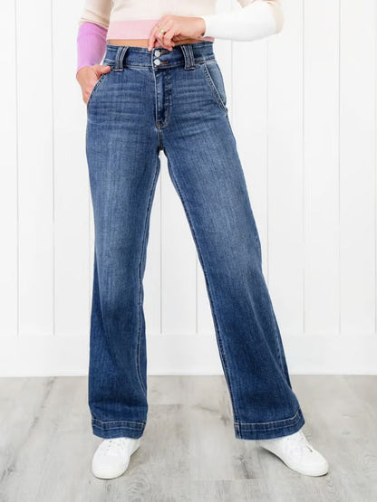 Damen High-Waist Jeans Weite Bein Eveloria