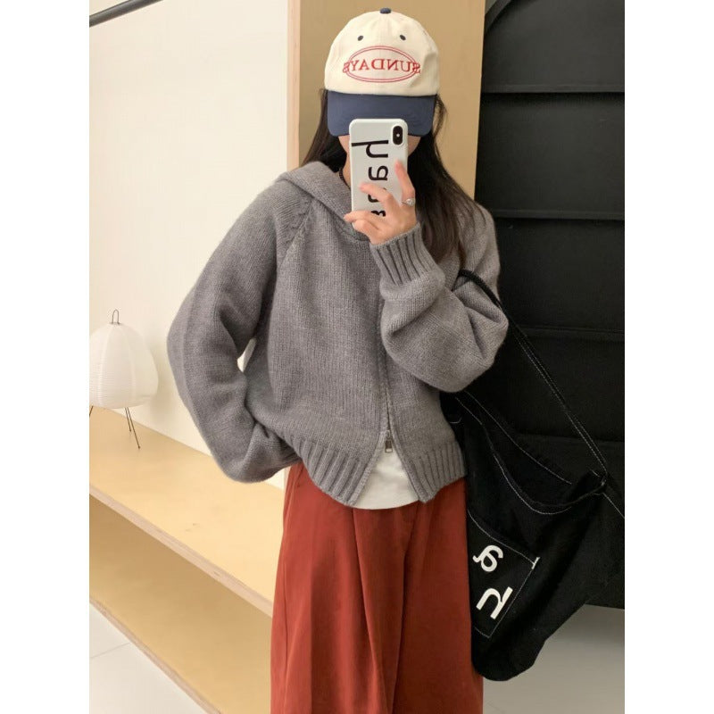 Damen Hoodie-Cardigan Kuschelig Reißverschluss Große Taschen Grau