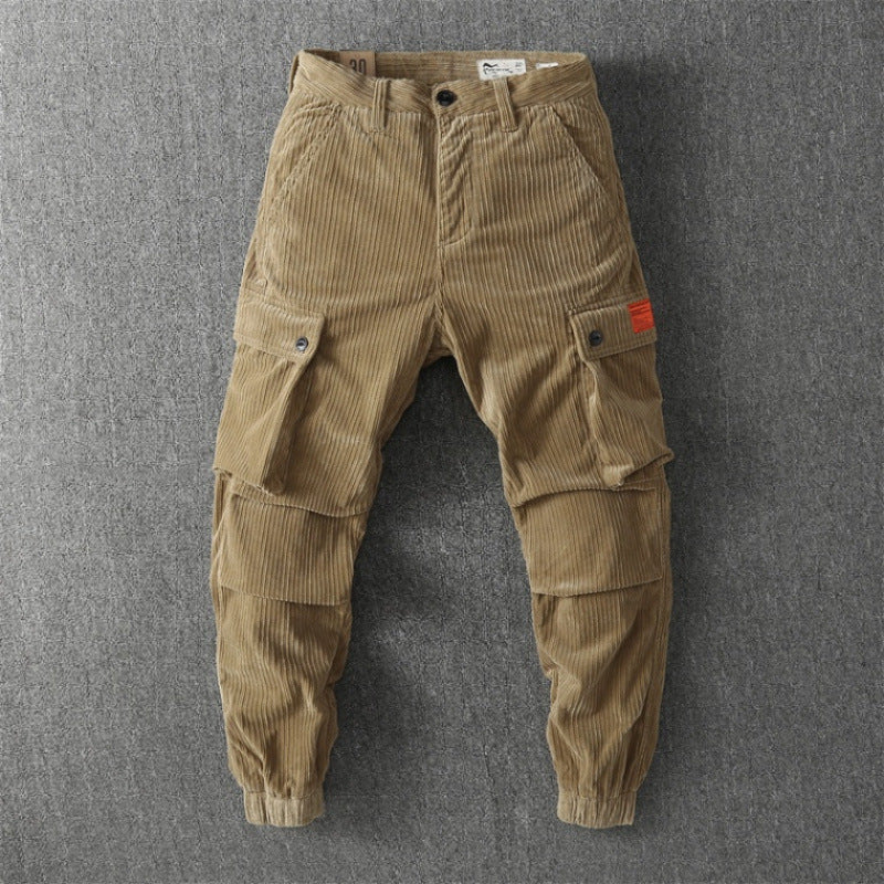 Herren Cargo-Hose Cord Angenehm Praktische Taschen Olivgrün Eveloria