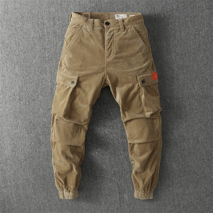 Herren Cargo-Hose Cord Angenehm Praktische Taschen Olivgrün Eveloria