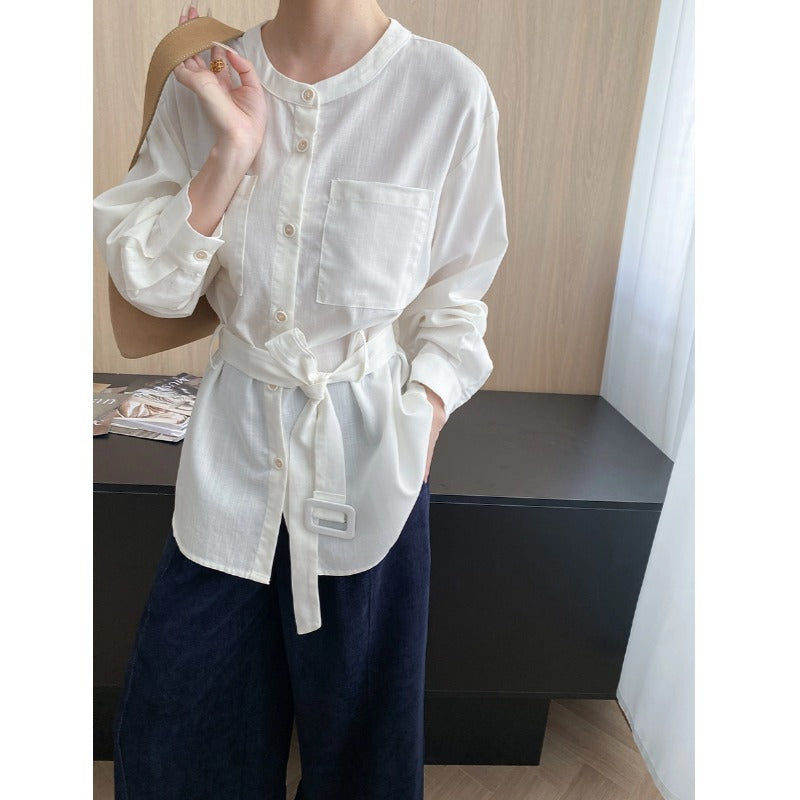 Damen Bluse mit Gürtel und Taschen Eveloria