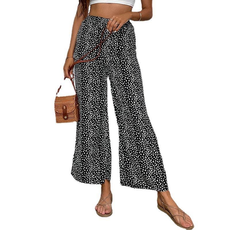 Damen Sommerhose Elastischer Bund Animal-Print Beige