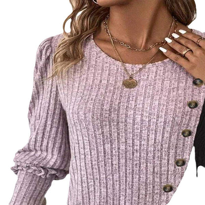 Damen Pullover Asymmetrisch Knopfdetails Eveloria