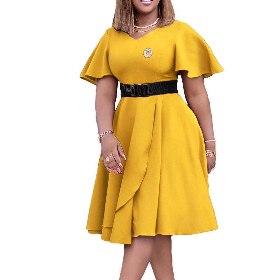 Damen Wickelkleid Weiter Rock Eleganter Taillengürtel Eveloria
