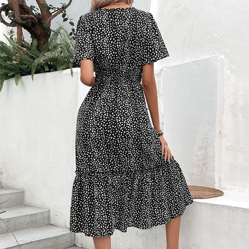 Damen Freizeitkleid Elastischer Bund Rüschensaum