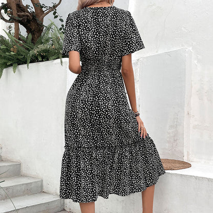 Damen Freizeitkleid Elastischer Bund Rüschensaum