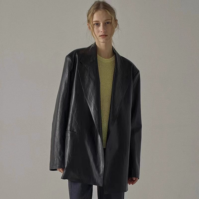 Damen Oversized Blazer Kunstleder Eveloria