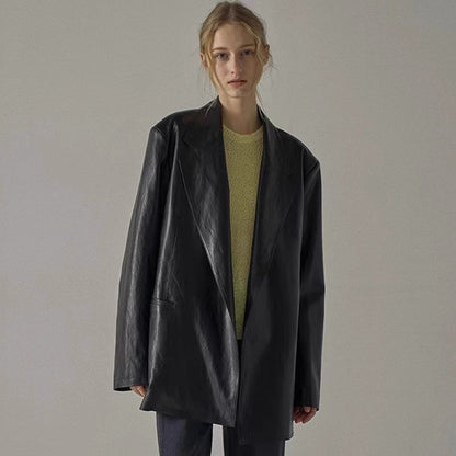 Damen Oversized Blazer Kunstleder Eveloria