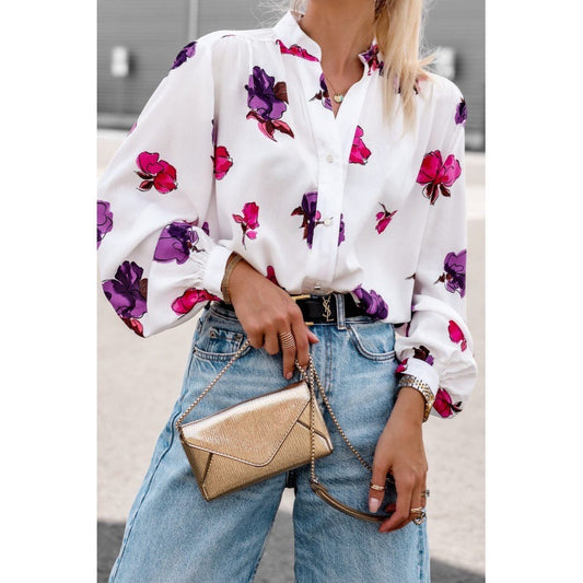 Damen Bluse mit Ballonärmeln Floralmuster - Eveloria