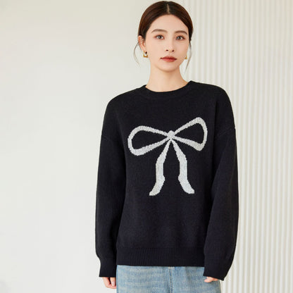 Damen Oversized Pullover Schleifenmotiv Eveloria