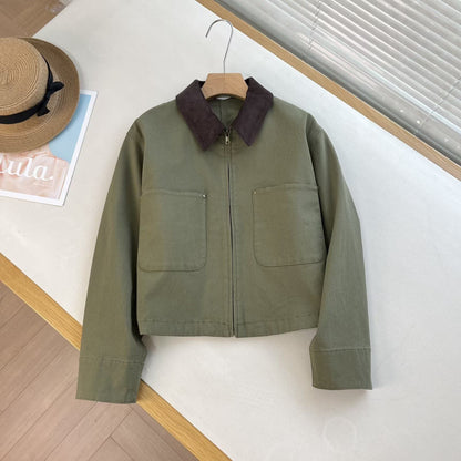 Damen Cropped Übergangsjacke Cordsäule Zeitlos Braun