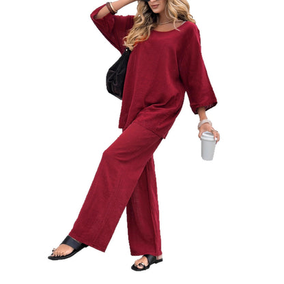Damen Zweiteiliges Set aus Luftigem Stoff mit Elegantem Oberteil und