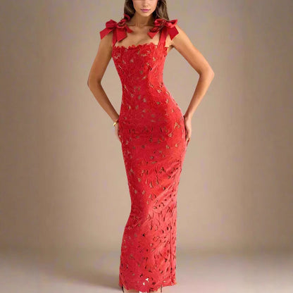 Damen Spitzenkleid Schleifenärmel Elegant Weiß