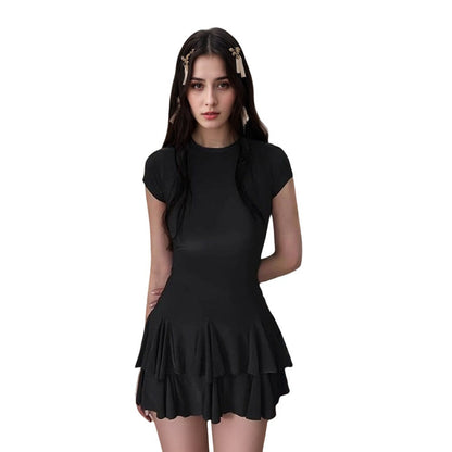 Damen Minikleid Rüschensaum Figurbetont Eveloria