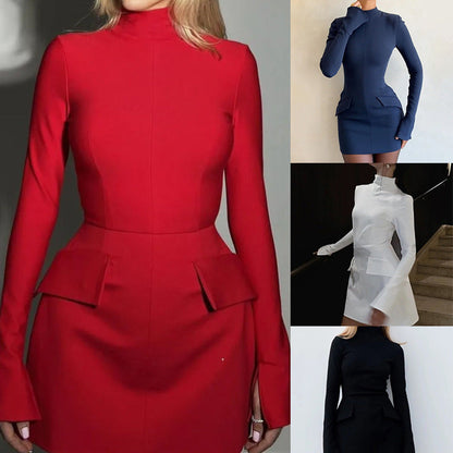 Eveloria Damenkleid Hochkragen Mit Taschen