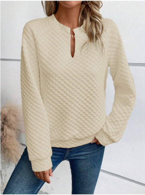 Damen Sweatshirt Strukturiertes Steppdesign Modischer Ausschnitt Grau