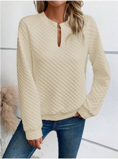 Damen Sweatshirt Strukturiertes Steppdesign Modischer Ausschnitt Grau