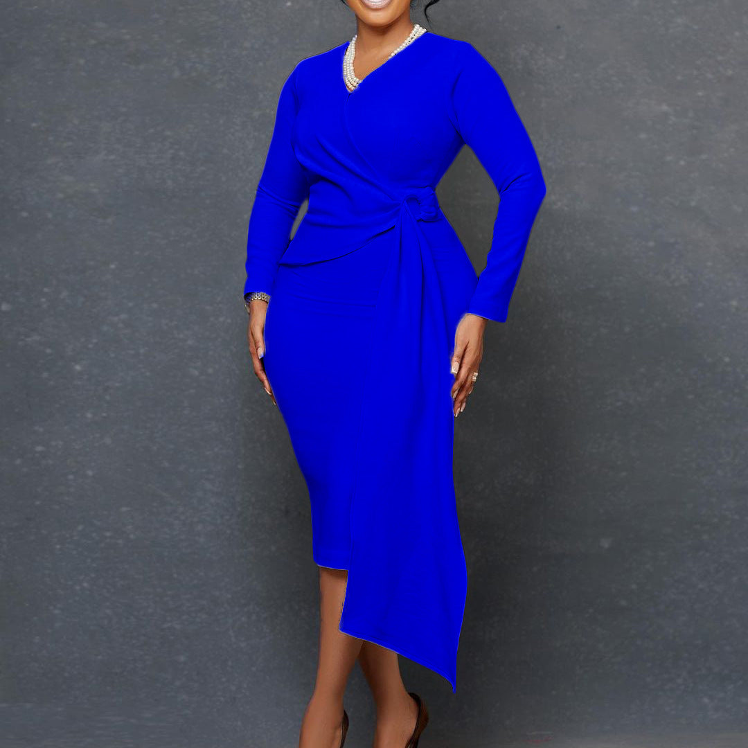 Damen Wickelkleid Elegante Drapierung Taillengürtel Schwarz Eveloria - Eveloria