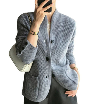 Damen Strickjacke Strukturiertes Muster Beige