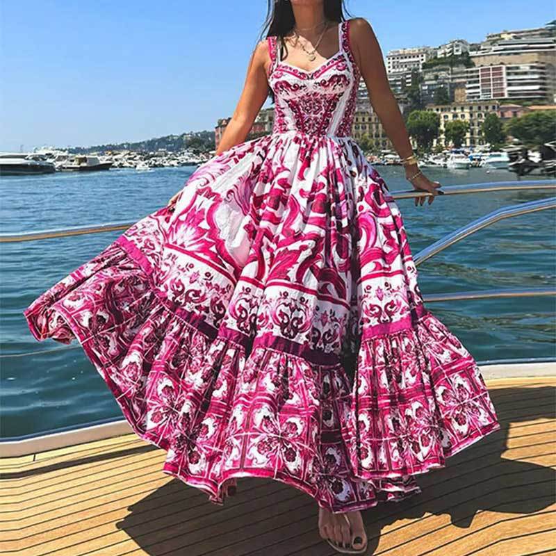 Damen Maxikleid mit Ornamenten Weit Rock Eveloria