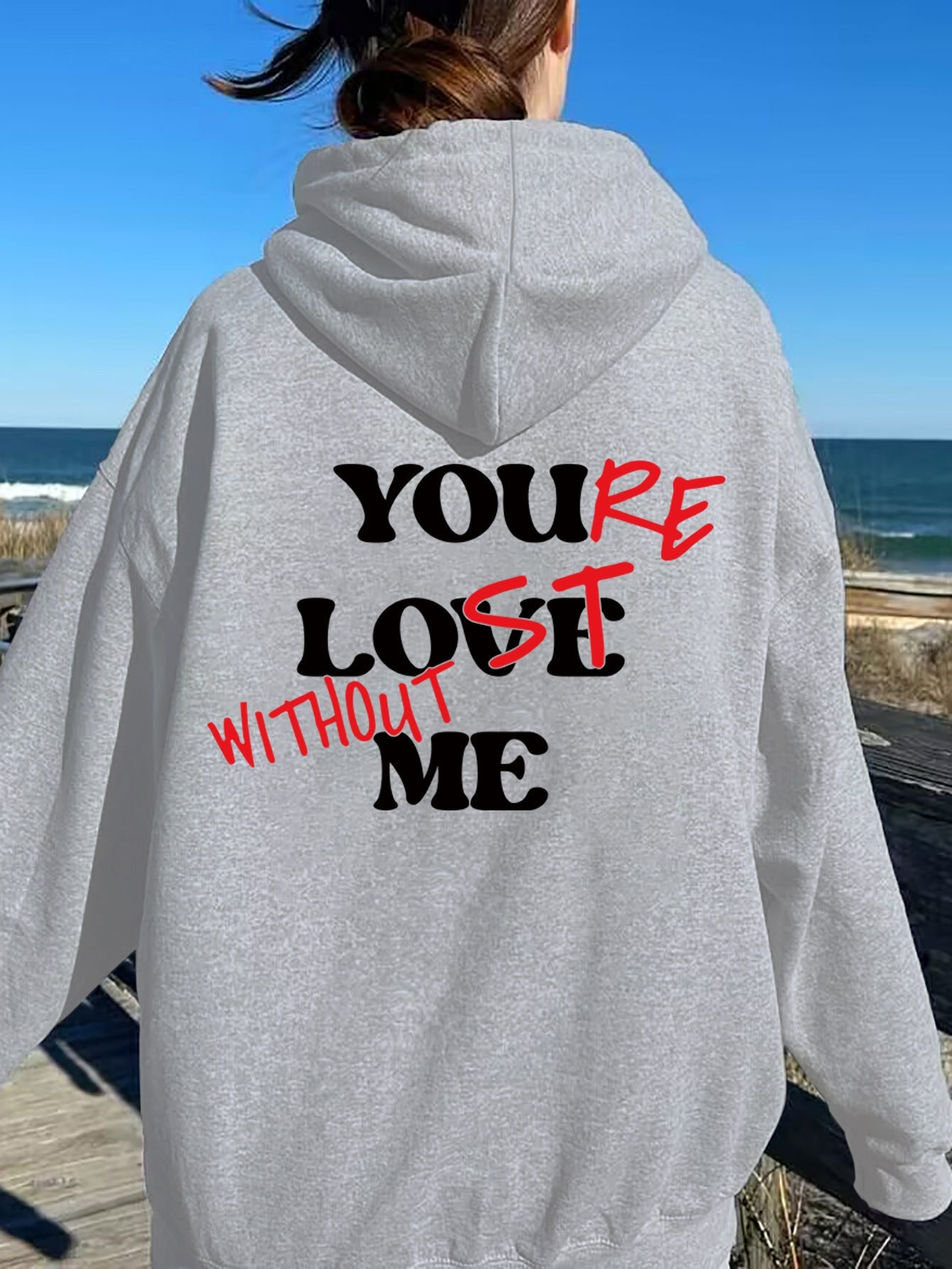Damen Oversized Kapuzensweater Inspirierender Aufdruck