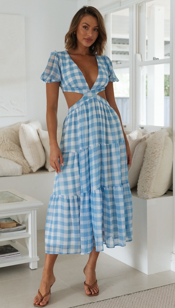 Damen Maxikleid Cut-Outs Voluminöse Puffärmel Eveloria