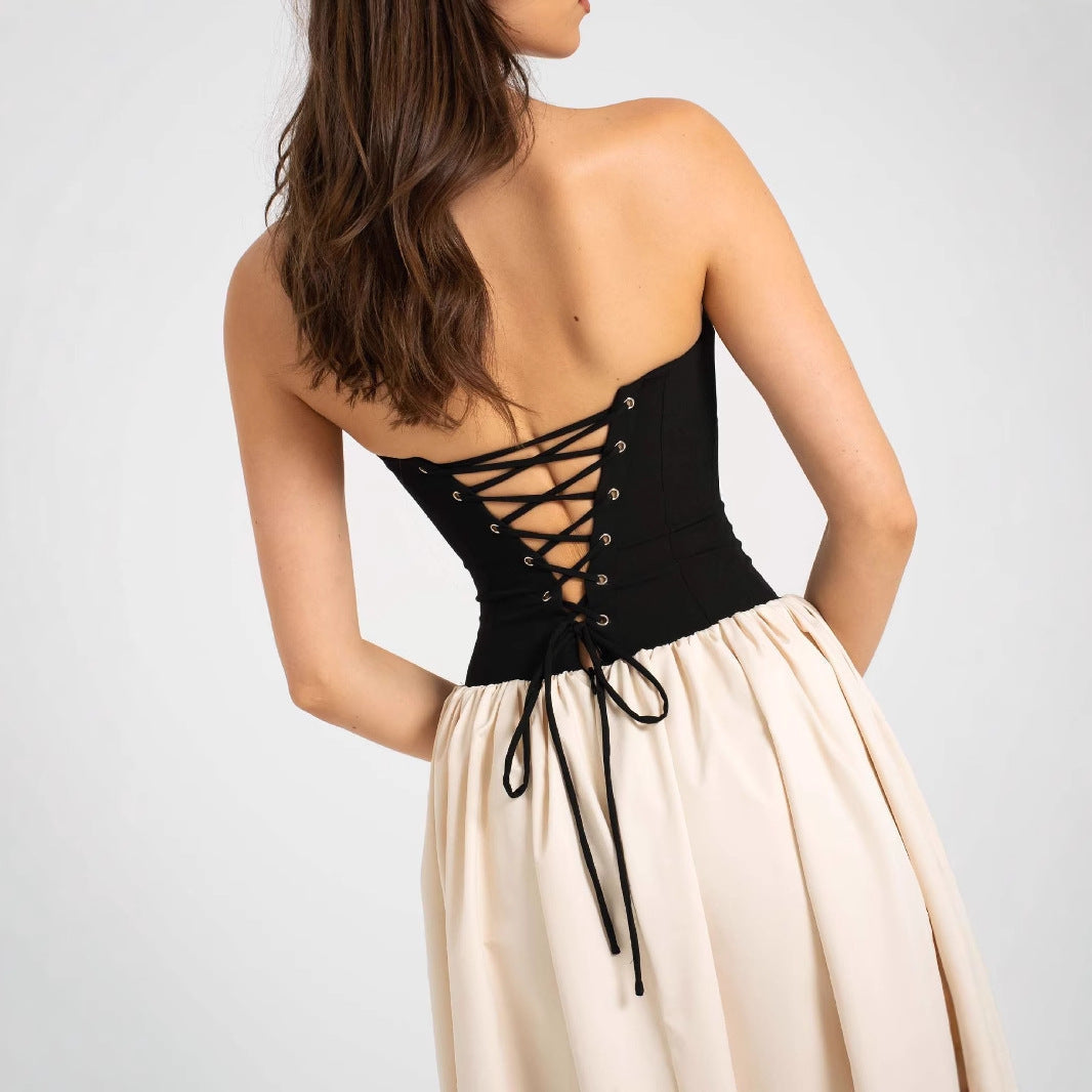 Damen Maxikleid Herzförmiger Ausschnitt Eleganter Rock