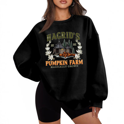 Damen Sweatshirt Rundhalsausschnitt Kürbis-Motiv Herbstlich