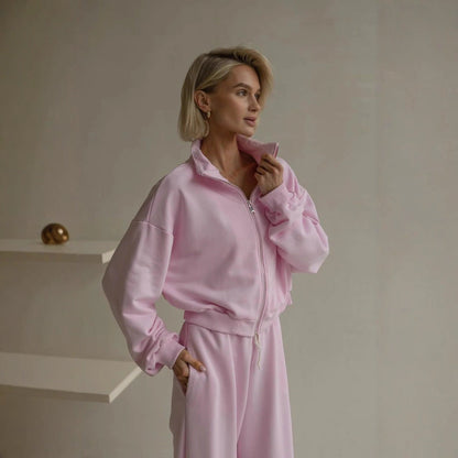 Damen Fleece Lounge Set Hochflexibel Grau Eveloria