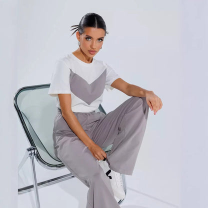 Damen T-Shirt Leichtes Oversized Farbblockdesign Weiß