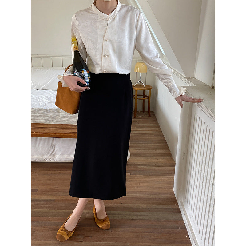 Damen Bluse mit Knöpfen und Stehkragen