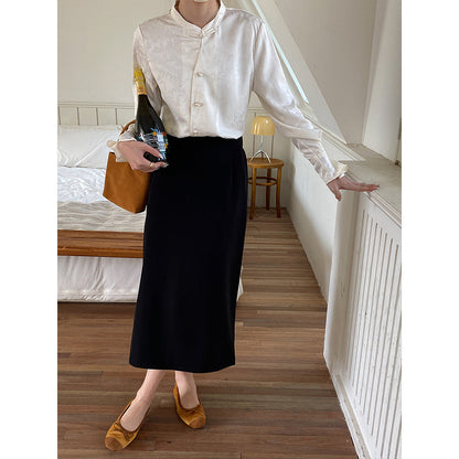 Damen Bluse mit Knöpfen und Stehkragen