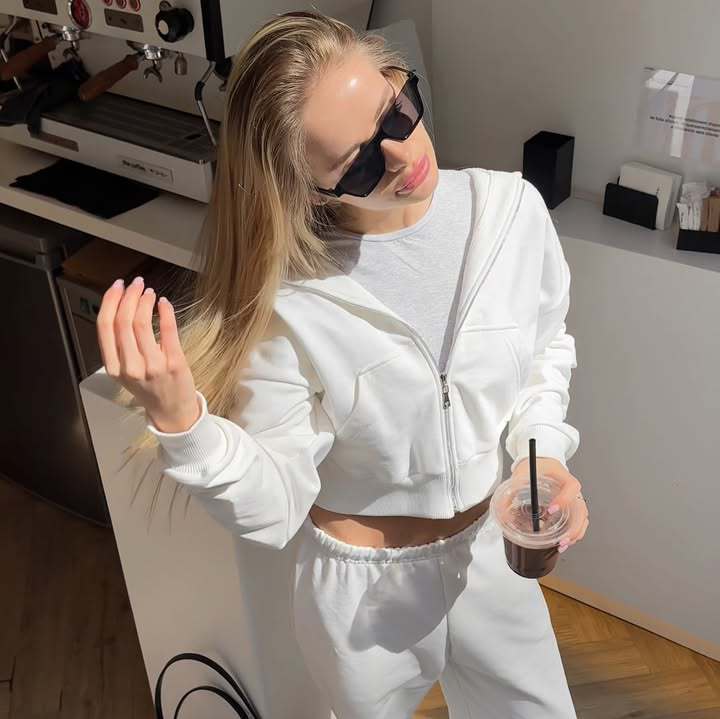 Damen Cropped Freizeitanzug Elastisch Reißverschluss Eveloria