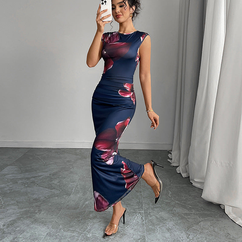 Damen Maxikleid Floralmuster Figurformend