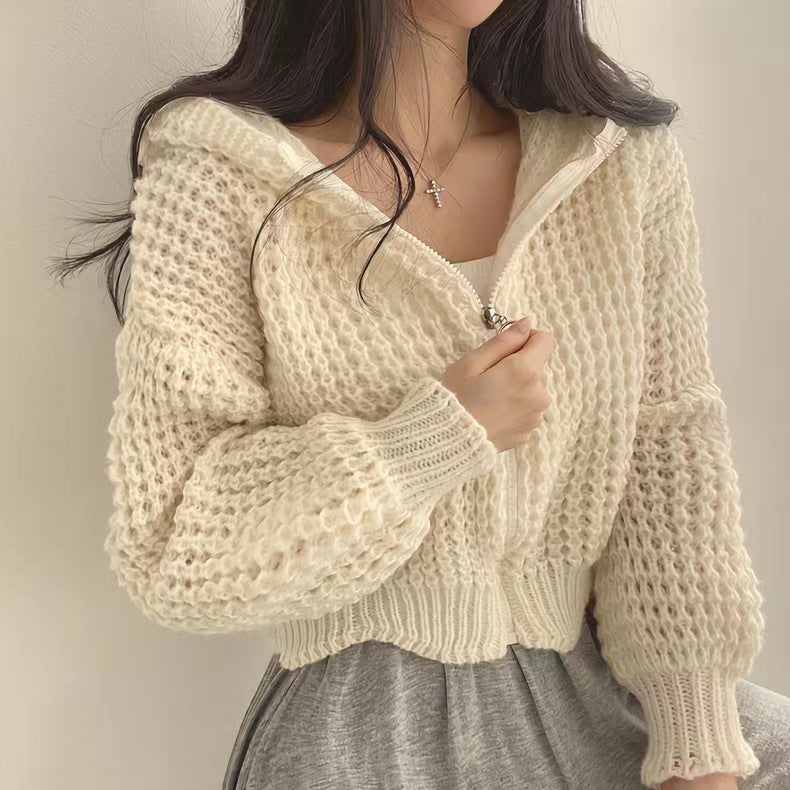 Damen Strickjacke Lässiger Reißverschluss Voluminöse Ärmel Eveloria