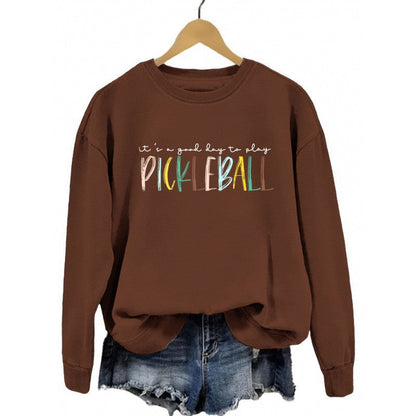 Damen Sweatshirt Bunt Pickleball-Druck Grau - Eveloria