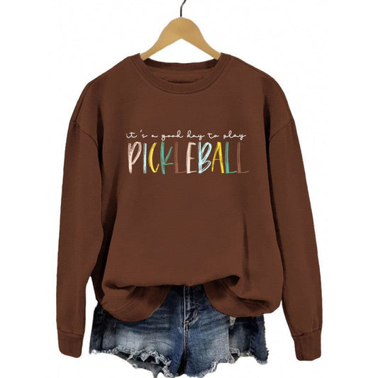 Damen Sweatshirt Bunt Pickleball-Druck Grau - Eveloria