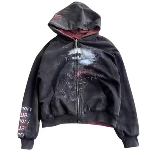 Eveloria Damen Kapuzenjacke Grafikmuster Baumwolle Schwarz - Eveloria
