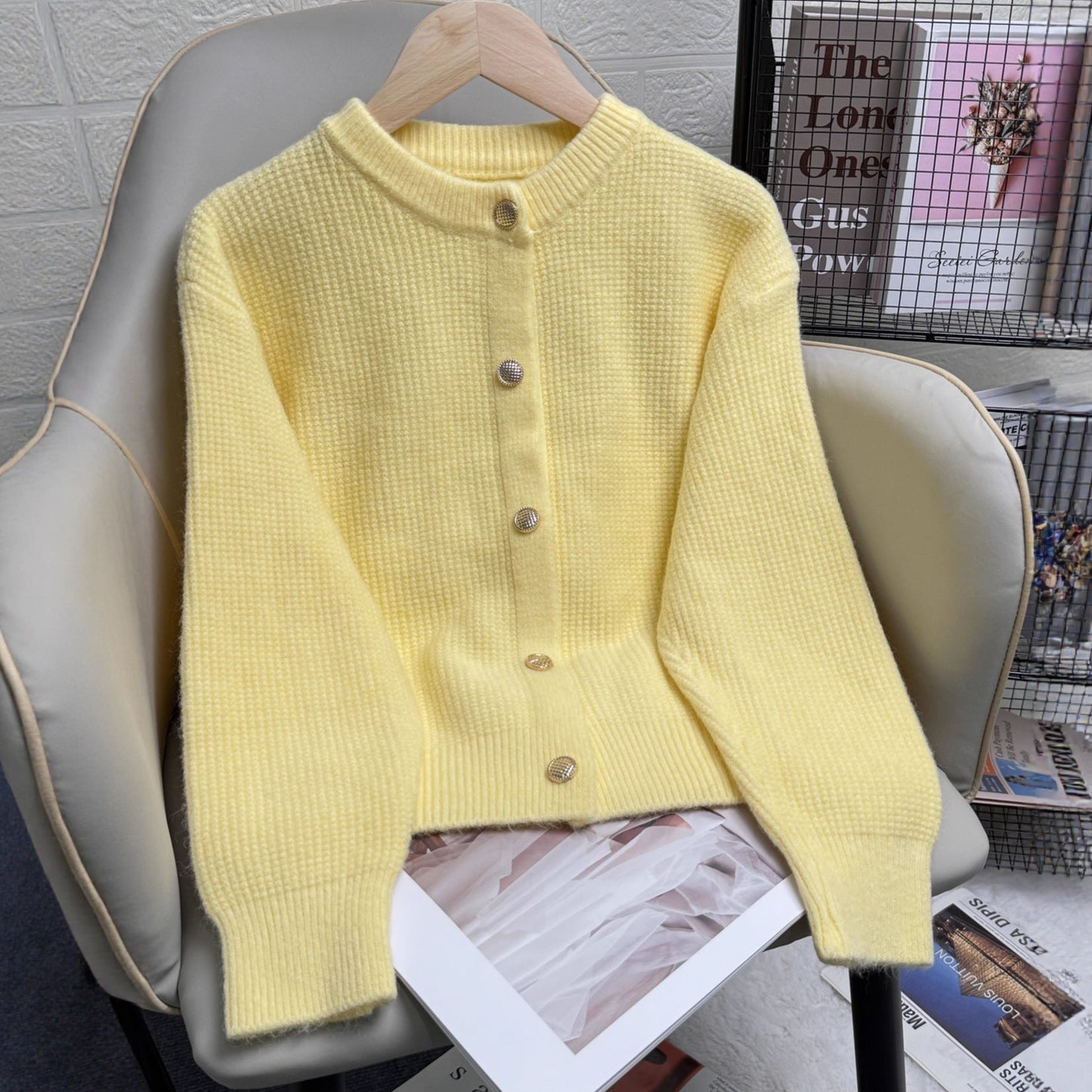 Damen Strickjacke Knöpfe Modernes Muster Eveloria