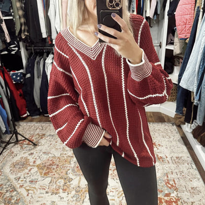 Damen Pullover V-Ausschnitt Streifen Design