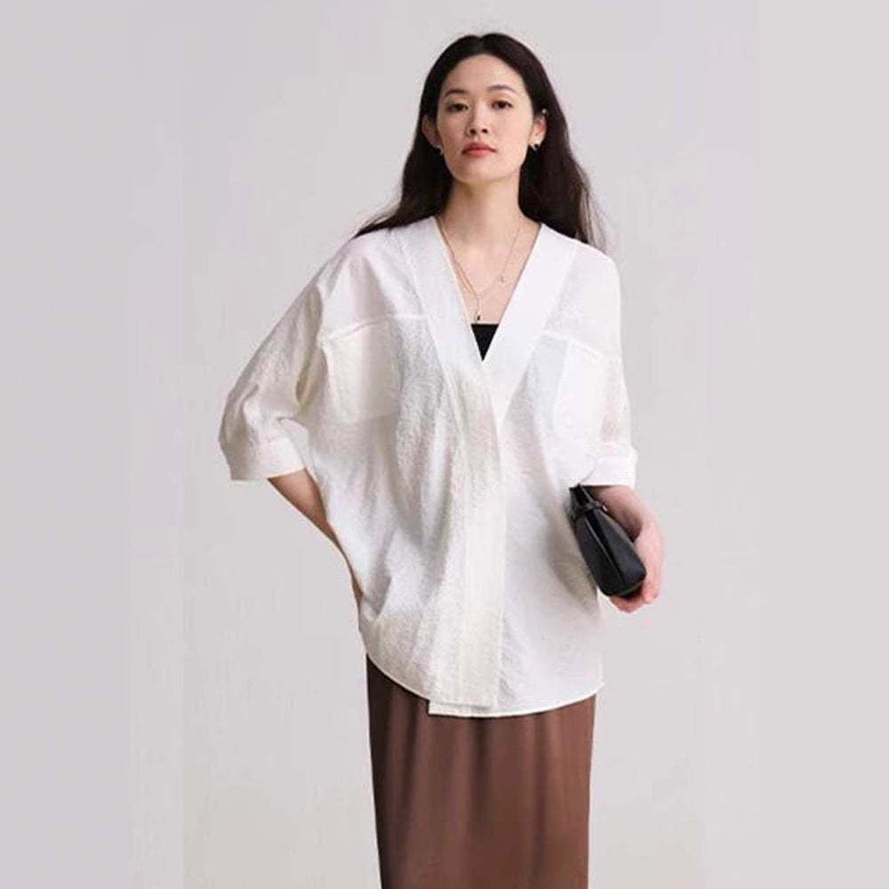 Damen Offen Geschnittene Bluse Eveloria Elegantes Design