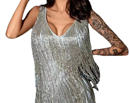 Eveloria Damen Ärmelloses Minikleid Rüschen V-Ausschnitt